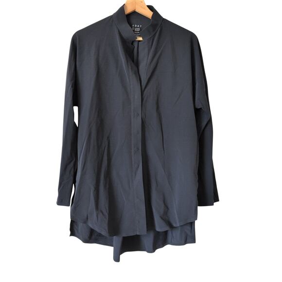 ADAY Something Borrowed Shirt Large - Dark Navy Blue Travel Commute Snap Relaxed - Picture 2 of 10